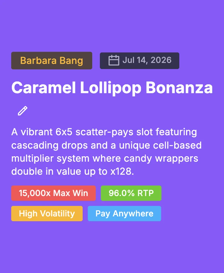 Game card: Caramel Lollipop Bonanza, 6x5 scatter pays